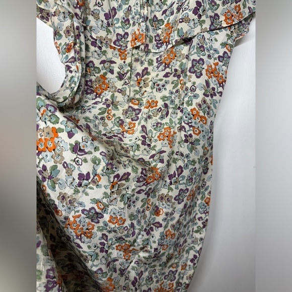 Rebecca Taylor 100% Silk Cream Orange Purple Floral Print Ruffle Mini Dress 10 - Picture 11 of 13